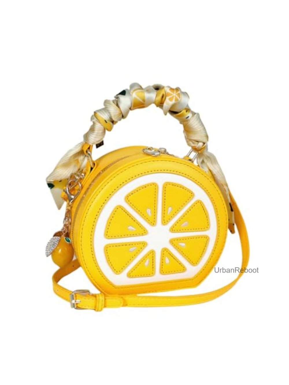 Lemon Purse PU Leather Mini Crossbody Shoulder Bag 3Pc with Charm Scarf